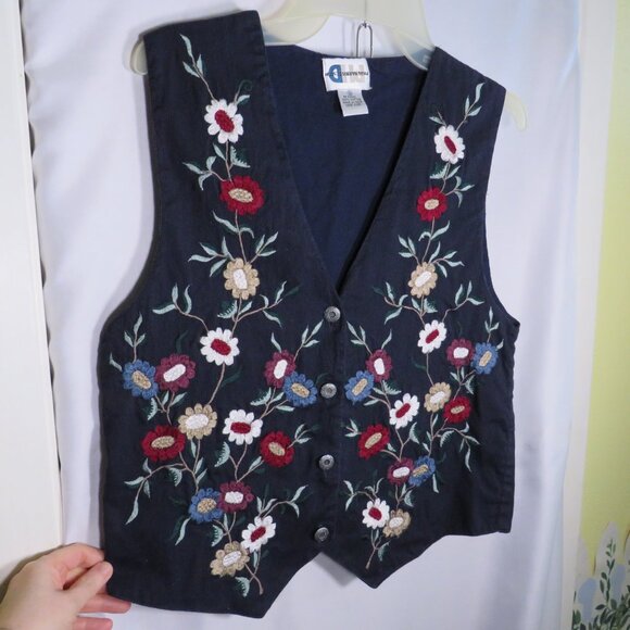 Paul Harris Design Embroidered Floral Vest Large 100% Cotton Warm Tones UNISEX - Picture 1 of 7